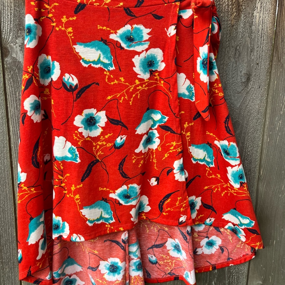 Orange High-Low floral wrap Skirt for Casual Wear